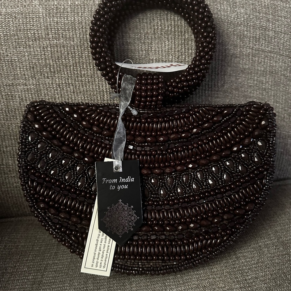 Elegant Brown Beaded Handbag